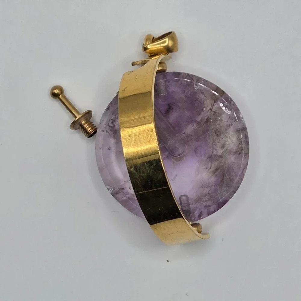 Amethyst Perfume Bottle Pendant Women OS Purple Good Gold Tone Scent Vial Round
